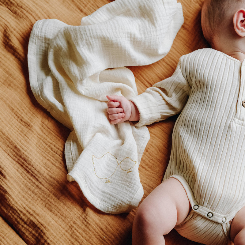 Tapis d'éveil bébé garçon en gaze de coton biologique - Made in France